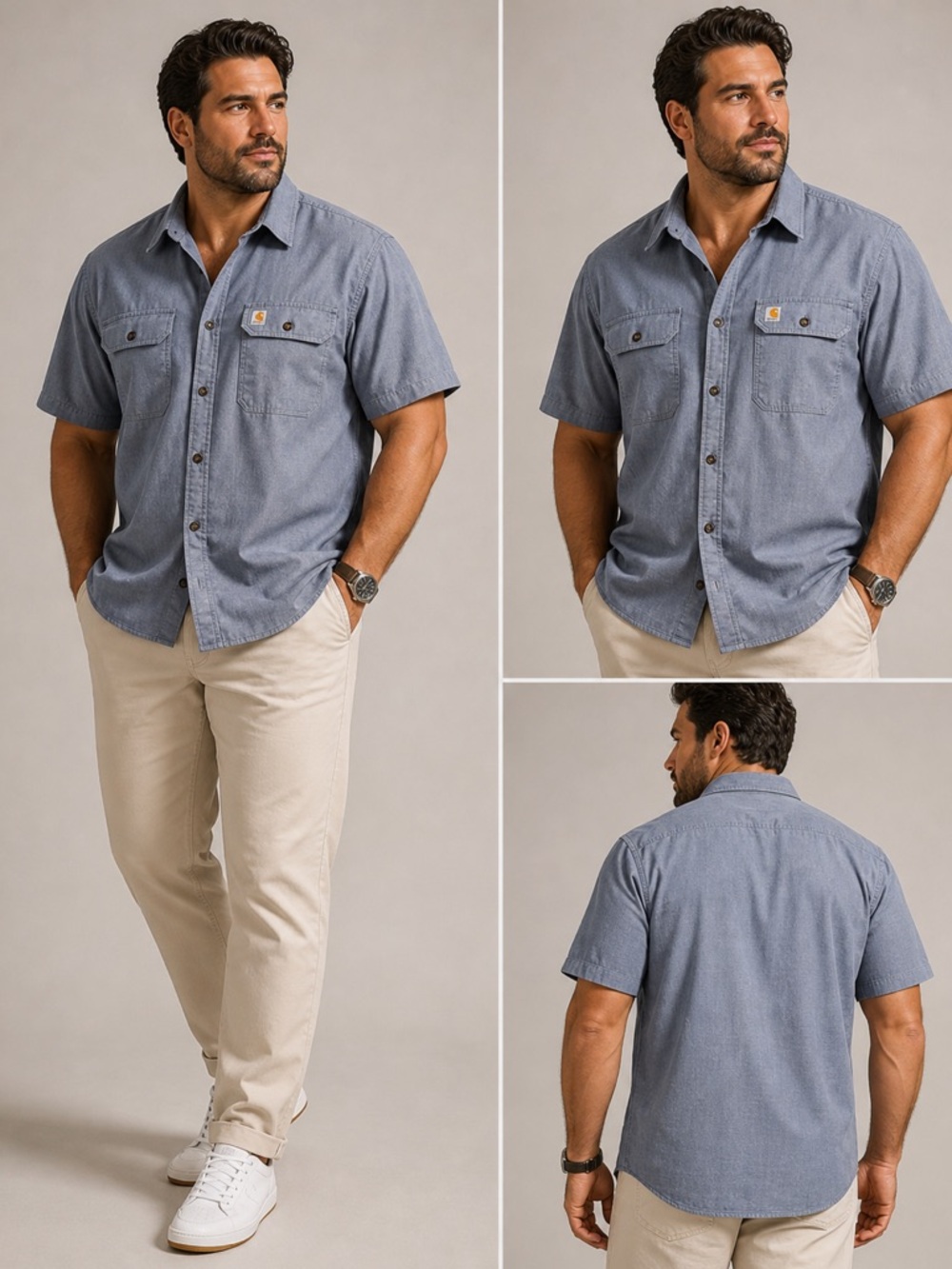 Carhartt Men's Short-Sleeve Button-Down Shirt in Blue Chambray